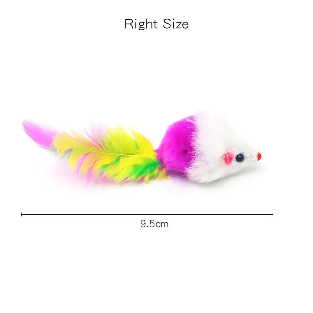 Interactive Cat Toy Realistic Mouse Shape with Rabbit Fur Feathers for Kitten Indoor Play Exercise Hunting Training