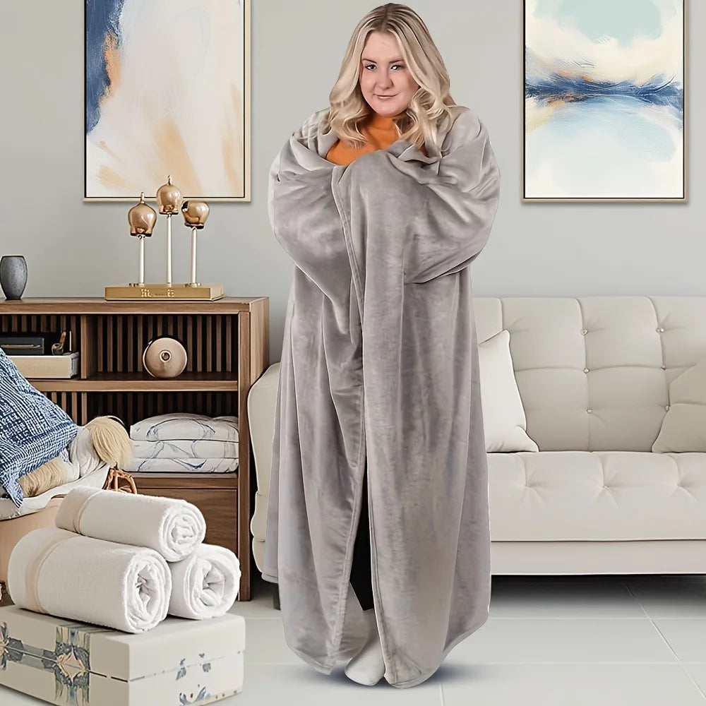 Cozy Flannel Winter Wearable Blanket Warm Sofa Throw Blanket Soft Thickened Leisure Blanket Winter