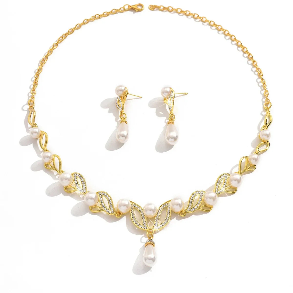 Ladies' Fashionable Design, Imitation Pearl Necklace, Earrings, Jewelry Set Suitable for Weddings, Gatherings, Holidays, Gifts