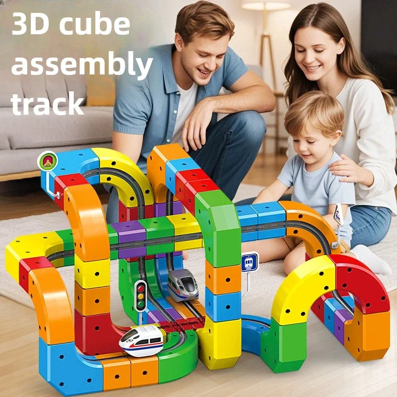 Children Magic Track Train Electric Assembled Building Blocks Magnetic Rail Car Maze Educational Toys for Kids Christmas Gifts
