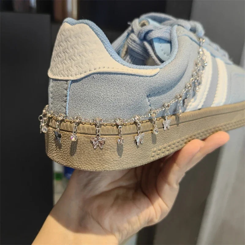 New Luxury Rhinestone Butterfly Bow Girl Shoe Charms Fashion Sneakers Pearl Heel Shoes Chain Shoes Decoration Accessorie 1Pcs