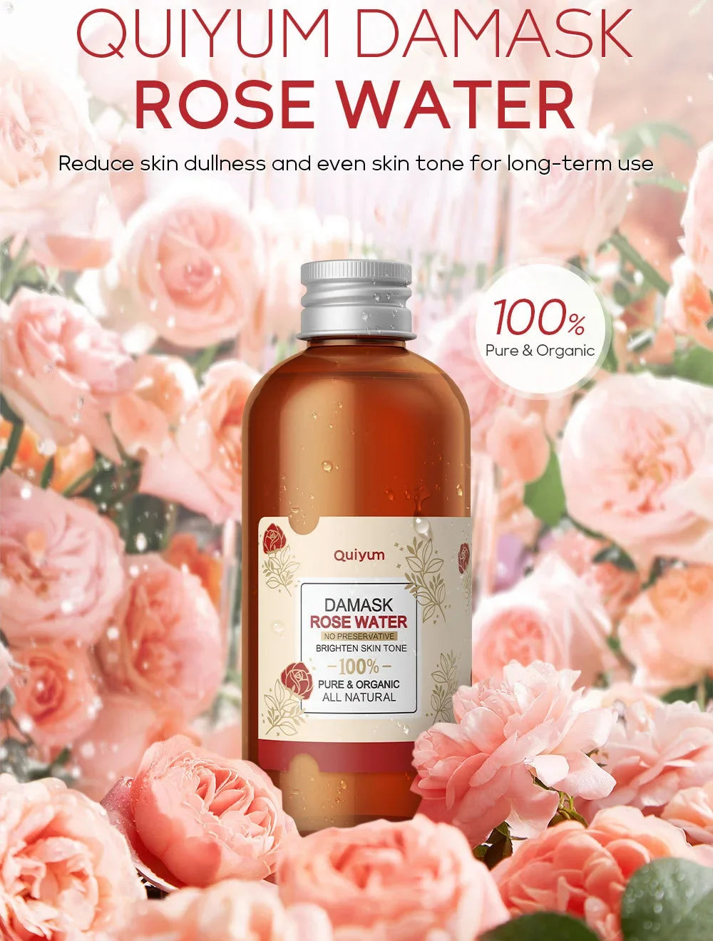 Face Care Rose Water Nourishing Skin Improve Dullness Anti Aging Facial Toner Damask Korean Skincare Products 100ml