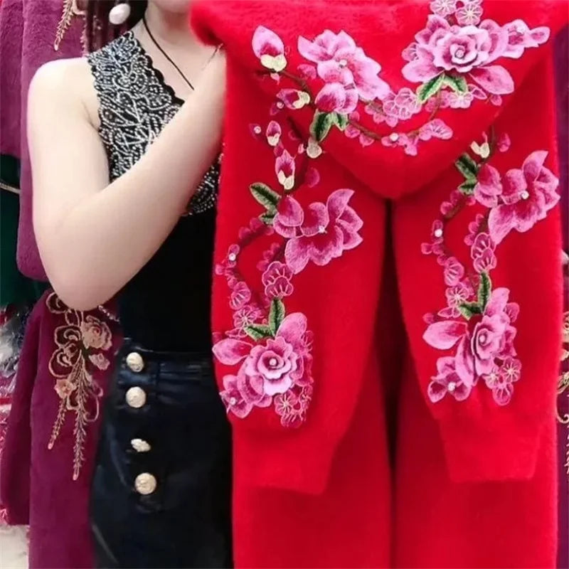 Autumn Winter New 2026 Women Imitation Mink Velvet Jacket Middle Aged Mother Hooded Loose Casual Warm Knitted  Cardigan Female