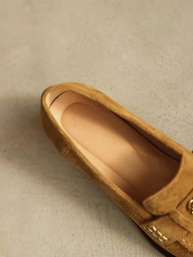 New Spring/Autumn Cow Suede Women Shoes Fashion Retro Square Toe Shoes for Women Mid Heels Women Pumps Handmade Green Loafers