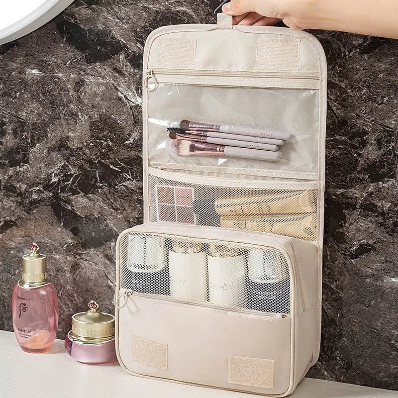 Travel Hanging Makeup Bag Large Capacity Portable Hand-held Storage Wash Bag with Simple Hook for Cosmetic Organization
