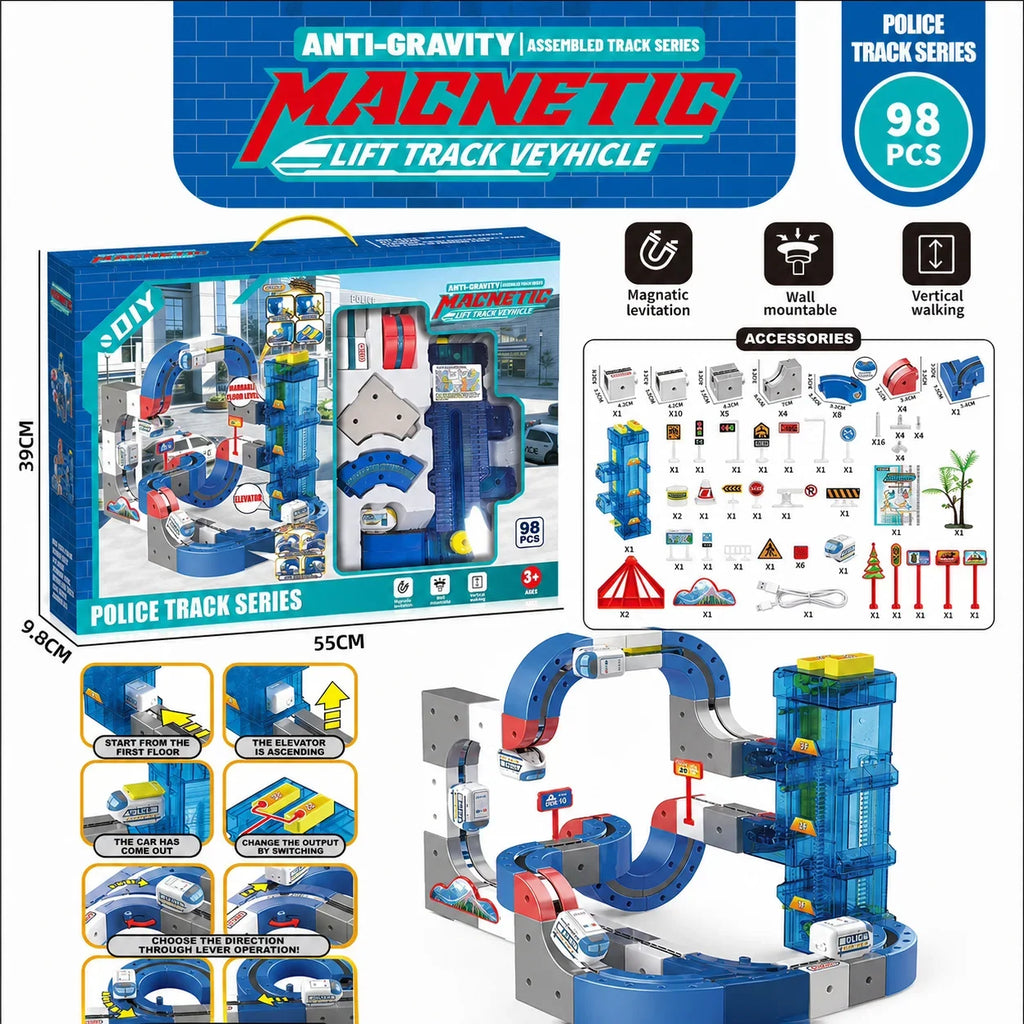 Lifting Style Magnetic Track Car Anti-Gravity Toy Assembly Lift Elevator DIY New Suspension Rail Train Educational Toys For Kids