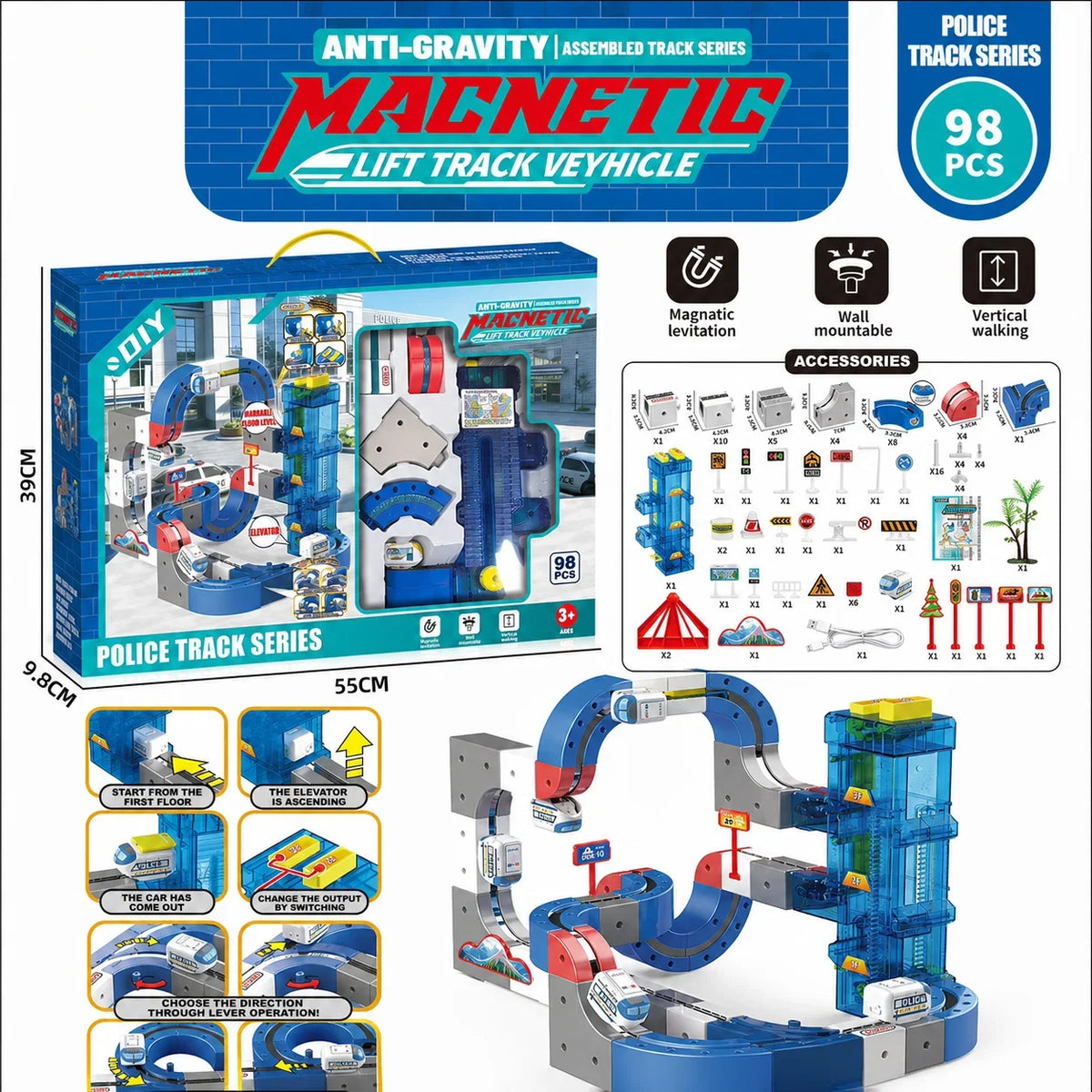 Lifting Style Magnetic Track Car Anti-Gravity Toy Assembly Lift Elevator DIY New Suspension Rail Train Educational Toys For Kids