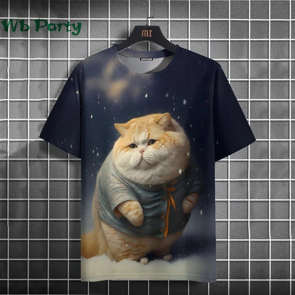 Cat Print T-shirts for Men - Y2K Graphic T-Shirt