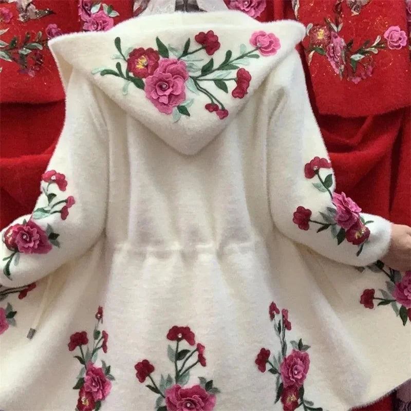 Autumn Winter New 2026 Women Imitation Mink Velvet Jacket Middle Aged Mother Hooded Loose Casual Warm Knitted  Cardigan Female