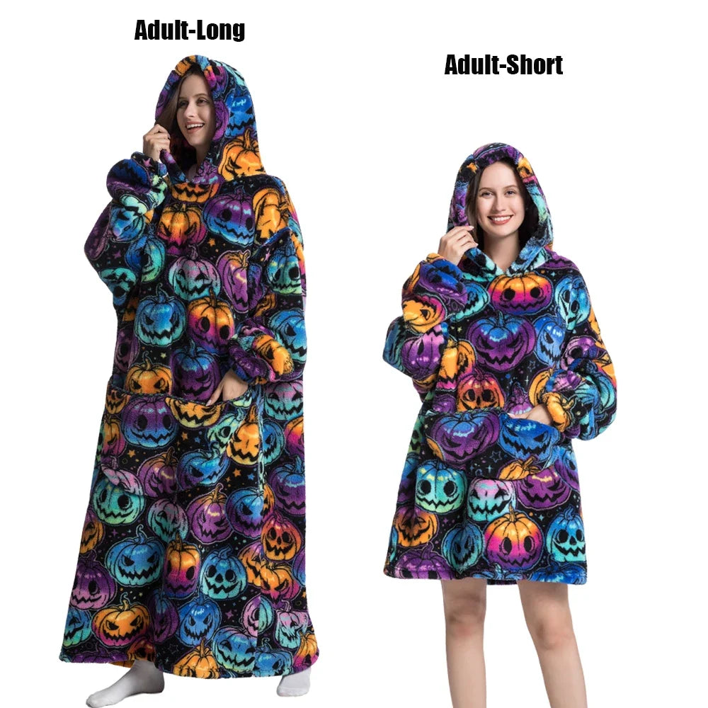 Women Plush Fleece Blanket Men Warm Thick Hoodies Adult Giant TV Blanlets with Sleeves Super Long Cold-proof Homewear Pajamas