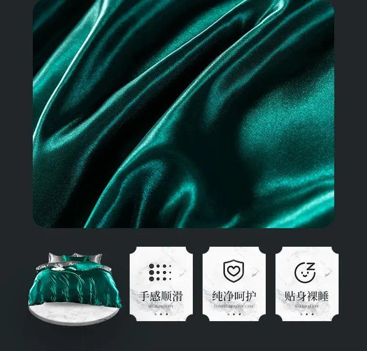 Luxury 100% Silk Bedding Set with Duvet Cover Set Double King Queen Size Bedding Cover Kit 4pcs Bed Cover Bed Linen Sets