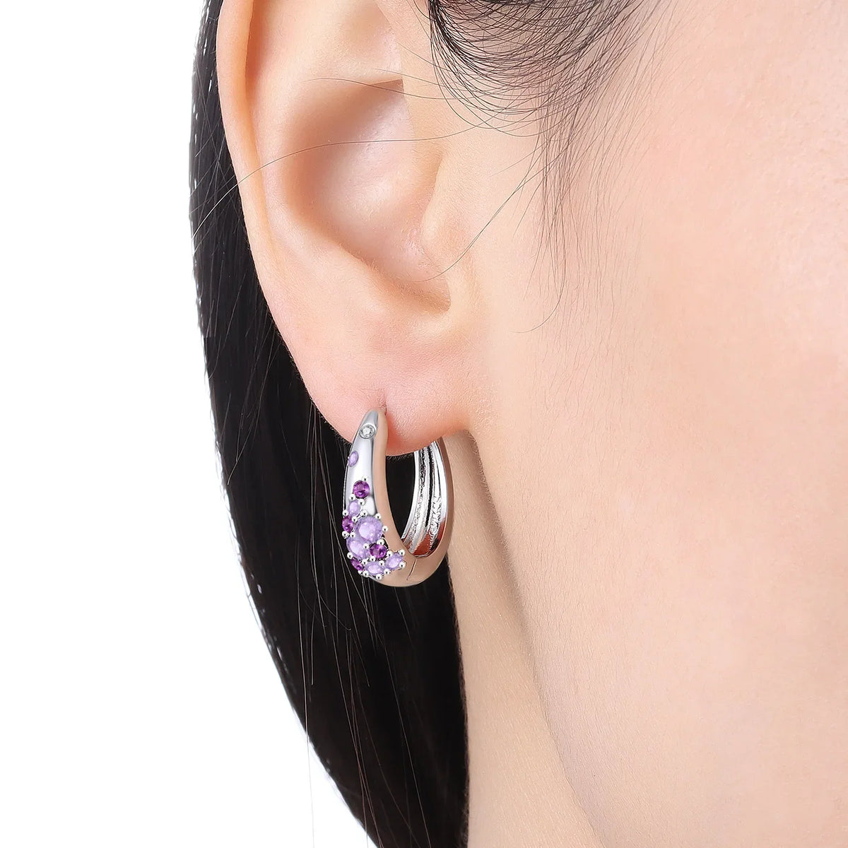 PANPOKI S925 Sterling Silver Purple Zircon Series Earrings Hoop Earrings For Women Jewelry Original Party Trendy Gifts