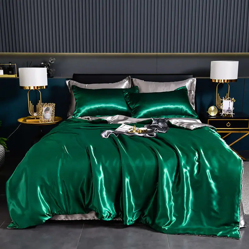 Luxury 100% Silk Bedding Set with Duvet Cover Set Double King Queen Size Bedding Cover Kit 4pcs Bed Cover Bed Linen Sets