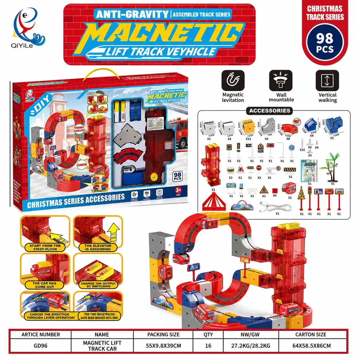 Lifting Style Magnetic Track Car Anti-Gravity Toy Assembly Lift Elevator DIY New Suspension Rail Train Educational Toys For Kids