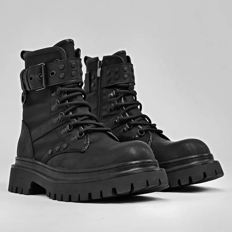 Men's boots 2025 autumn retro British style black workwear boots casual short boots versatile thick soled motorcycle boots