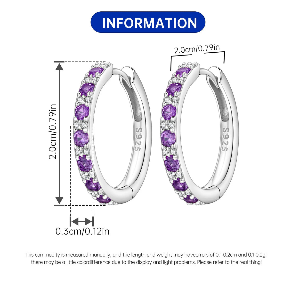 PANPOKI S925 Sterling Silver Purple Zircon Series Earrings Hoop Earrings For Women Jewelry Original Party Trendy Gifts