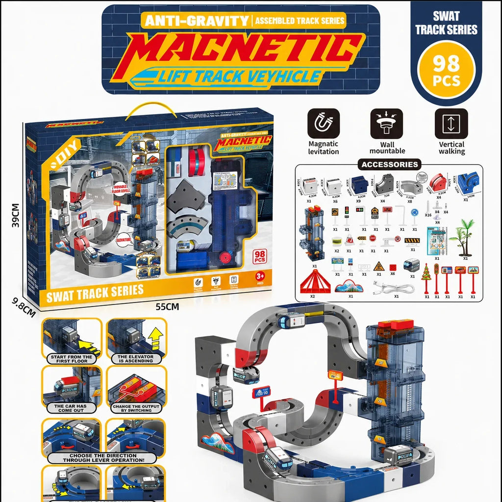 Lifting Style Magnetic Track Car Anti-Gravity Toy Assembly Lift Elevator DIY New Suspension Rail Train Educational Toys For Kids