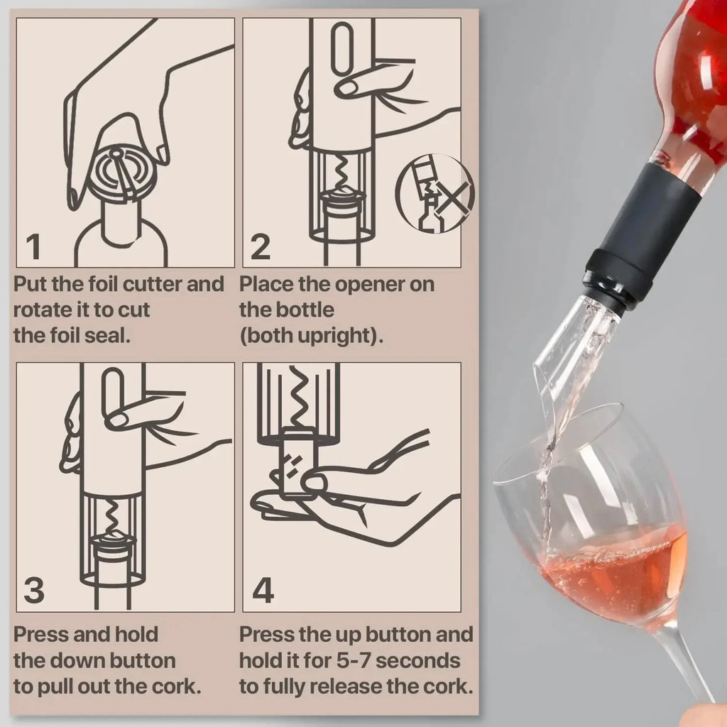 Electric Wine Bottle Opener Automatic Red Wine Corkscrew Rechargeable Wine Opener One-click Button Wine Tools Kitchen Products