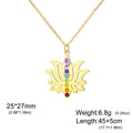 Gold Plated 7 Chakra Lotus Flower Necklace with Om Symbol Spiritual Yoga Jewelry Seven Colorful Zircon Lotus Flower Necklace