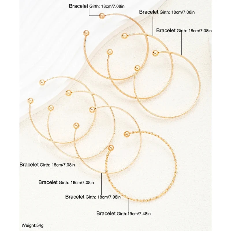 7 Pcs/Set Punk Gold Color Bracelets for Women Streetwear Goth Heart Prints Metal Design Open Bangle Fashion Jewelry Gifts 2024