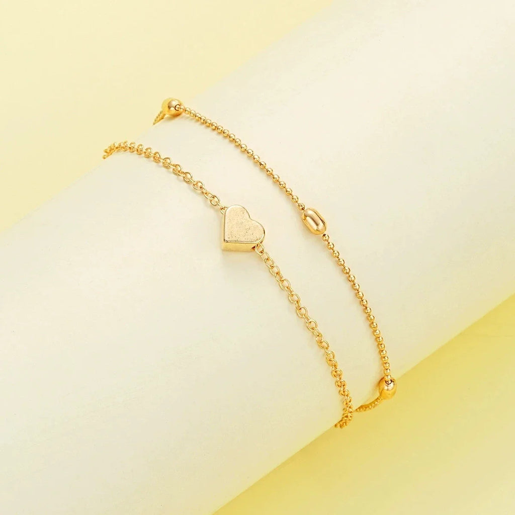 Fashion Imitation Pearl Heart Jewelry Set For Women Gold Silver Color Round Beads Necklace Bracelet Set Daily Wear Accessories
