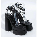 Women Sandals Brand New Sexy Chunky High Heels Pumps Platform Dress Shoes Party Wedding Shoes Cross Lace Up Female Sandals 2025