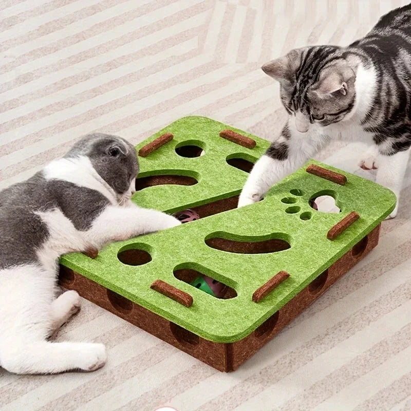 Interactive Cat Toy Felt Maze Box with Bell Ball Self Play Cat Teaser Box Stimulate Hunting Instinct Relieve Boredom Stress