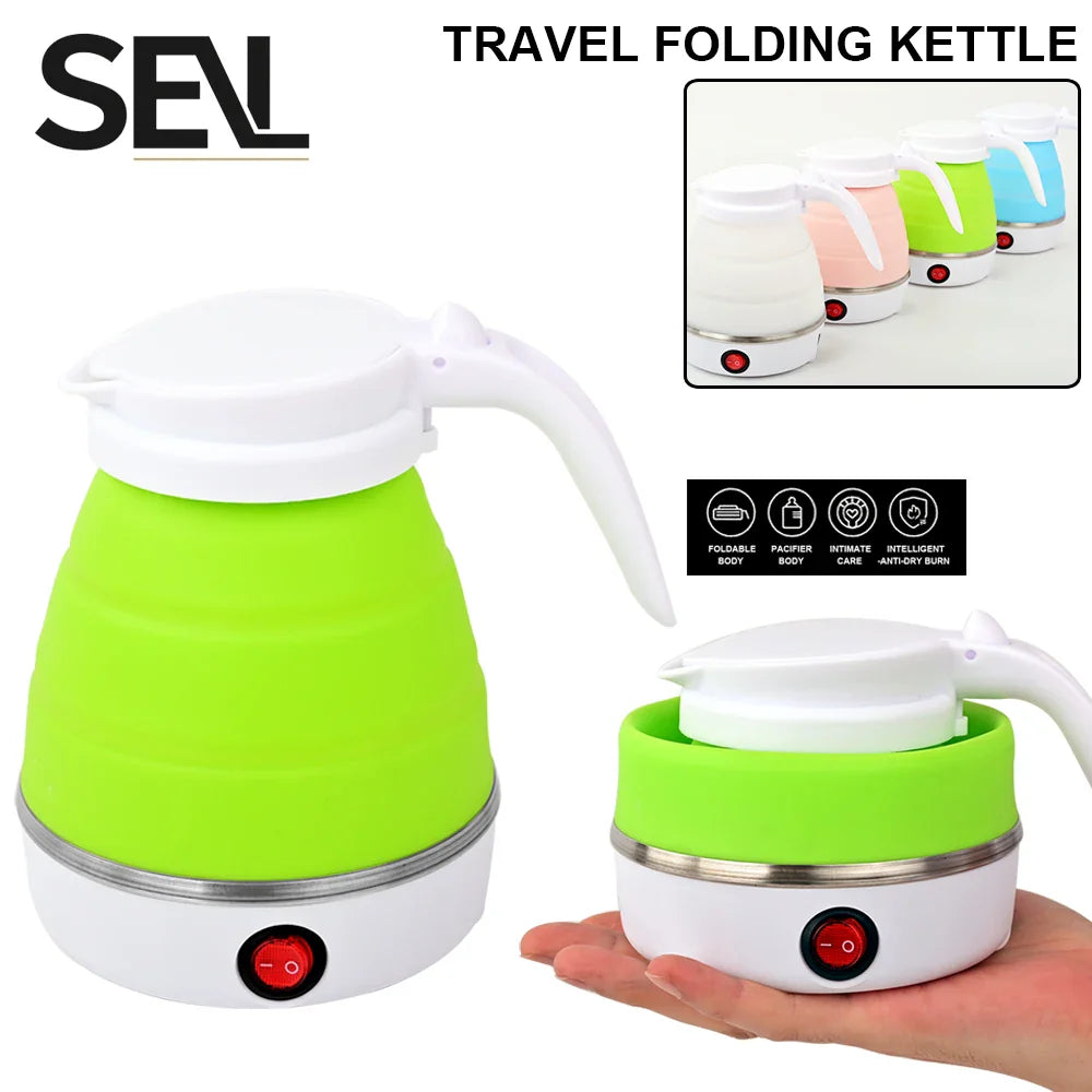 Mini foldable electric kettle 0.6L portable electric kettle household travel water heater silicone compression 110V-220V