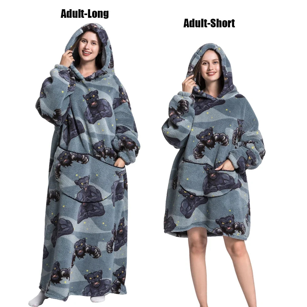 Women Plush Fleece Blanket Men Warm Thick Hoodies Adult Giant TV Blanlets with Sleeves Super Long Cold-proof Homewear Pajamas