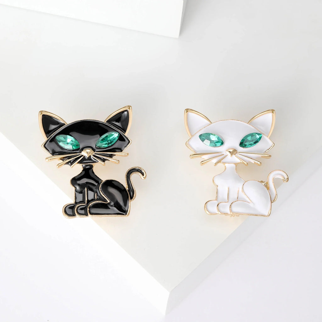 Classic Rhinestone Cat Brooches for Women Unisex Enamel Animal Pins Banquet Party Backpack Gifts Jewelry Accessories