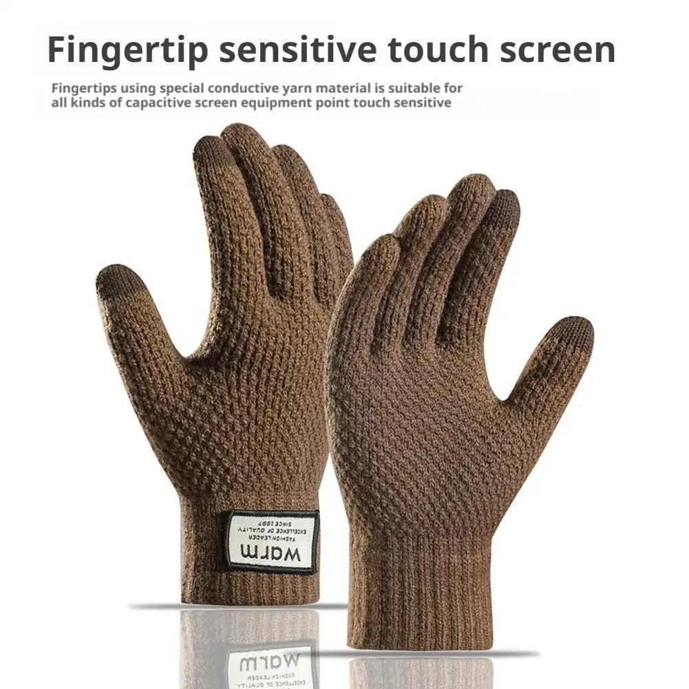 Thermal Winter Gloves For Men Thickened Warm Fleece Lined Anti-Slip Touch Screen Thermal Windproof Cycling Gloves