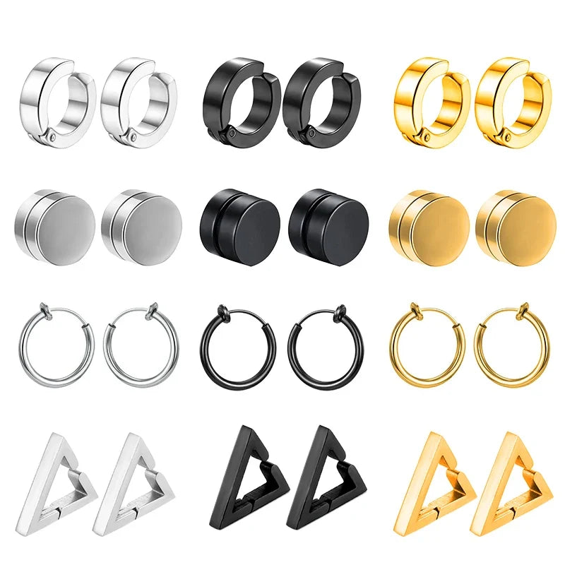 1 Pairs Fake Ear Clip Hoop Earrings for Men and Women Stainless Steel Painless Non Piercing Fake Earrings Jewelry Gifts