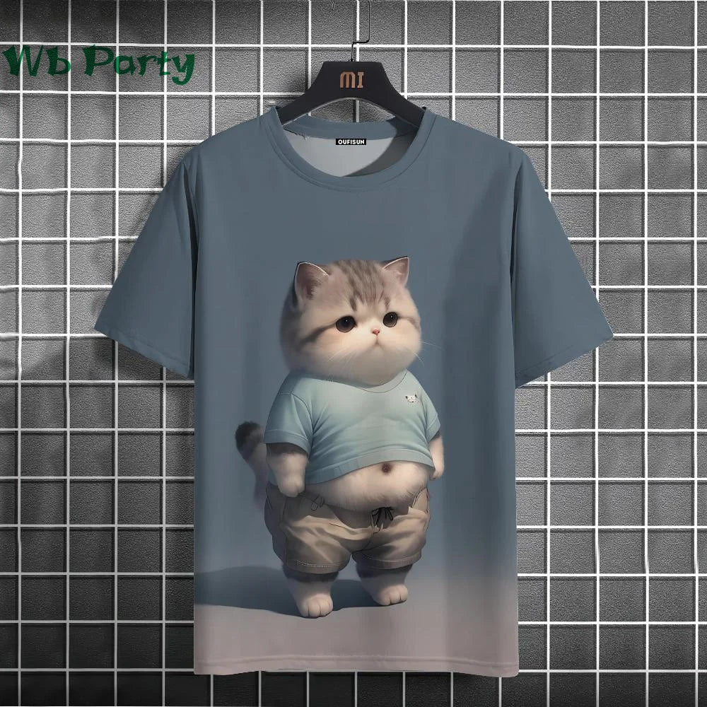 Cat Print T-shirts for Men - Y2K Graphic T-Shirt