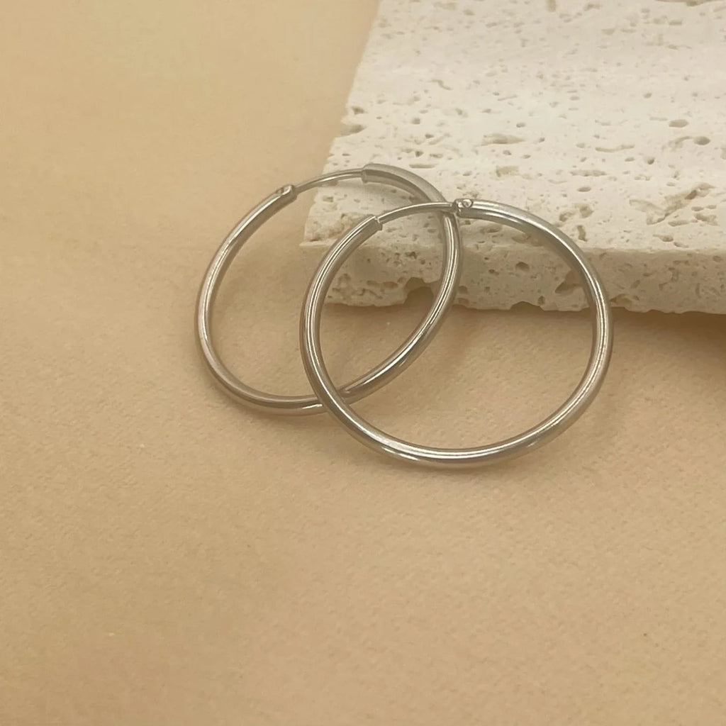 Stainless Steel 12-70mm Minimalist Big Circle Hoop Earrings for Women Trendy Gold Color Metal Smooth Round Earring Jewelry