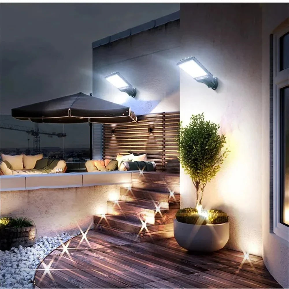 Outdoor Solar Wall Led Light with Human Body Motion Sensor 3 Modes Garden Terrace Garage Courtyard Waterproof Street Lighting