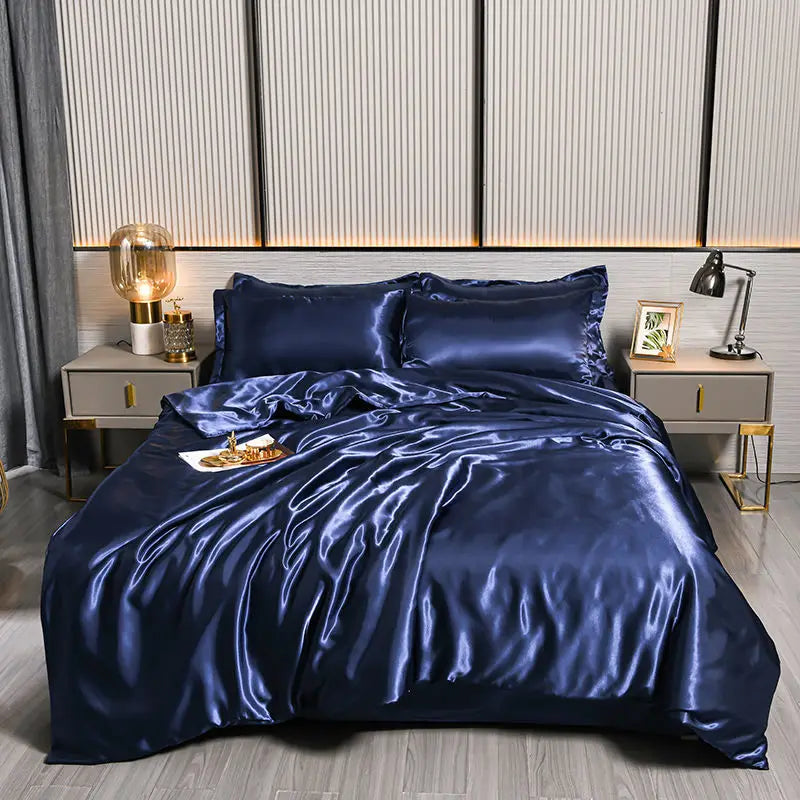 Luxury 100% Silk Bedding Set with Duvet Cover Set Double King Queen Size Bedding Cover Kit 4pcs Bed Cover Bed Linen Sets