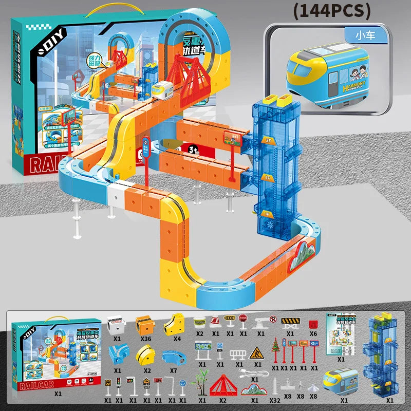 Lifting Style Magnetic Track Car Anti-Gravity Toy Assembly Lift Elevator DIY New Suspension Rail Train Educational Toys For Kids