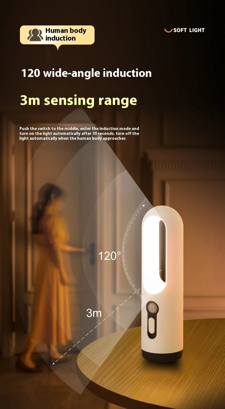 AiQUE LED Motion Sensor Night Light Portable 2 in 1 Flashlight Bedroom Bathroom Reading Camping Lighting Baby Feeding Eye Care