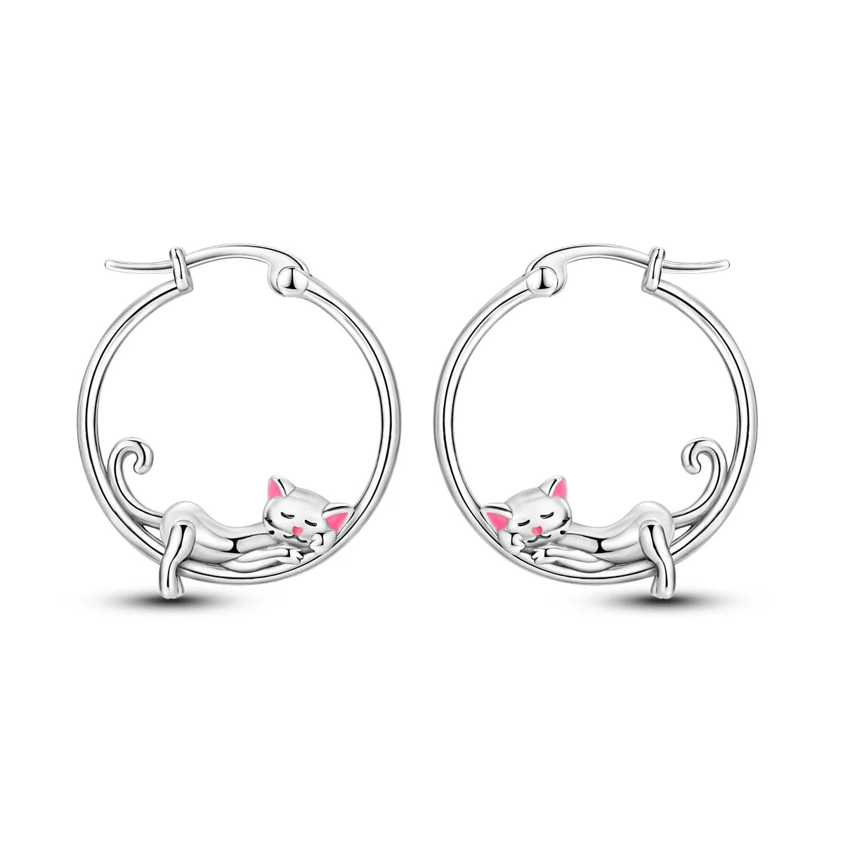 925 Sterling Silver Cute Lazy Cat Animal Pet Earrings Jewelry Hoop Earrings For Women Jewelry Birthday Party Fine Gifts