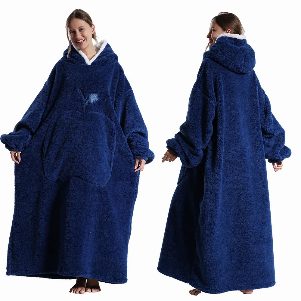 Women Plush Fleece Blanket Men Warm Thick Hoodies Adult Giant TV Blanlets with Sleeves Super Long Cold-proof Homewear Pajamas