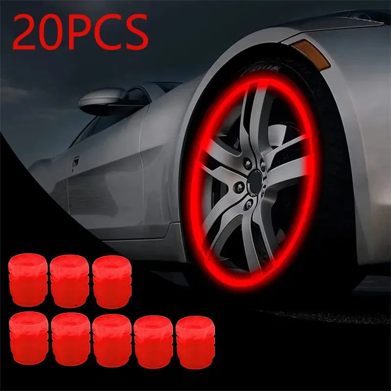 20Pc Luminous Valve Caps Fluorescent Night Glowing Decor Car Motorcycle Bicycle Wheel Hub Valve Stem Cap Styling Car Accessories