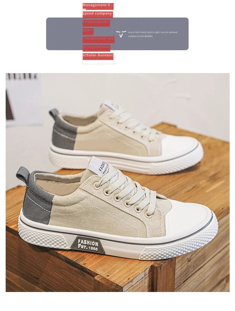 Canvas shoes four seasons men's casual shoes students flat shoes fashion soft-sole outdoor walking shoes youth Joker board shoes