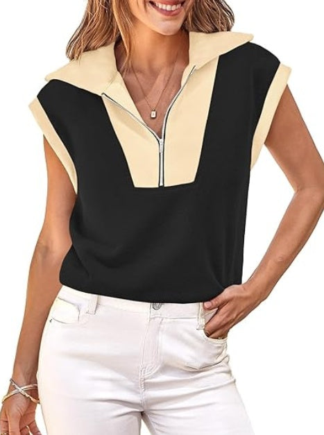 Fisoew Color‑Block Half‑Zip Polo Sweatshirt