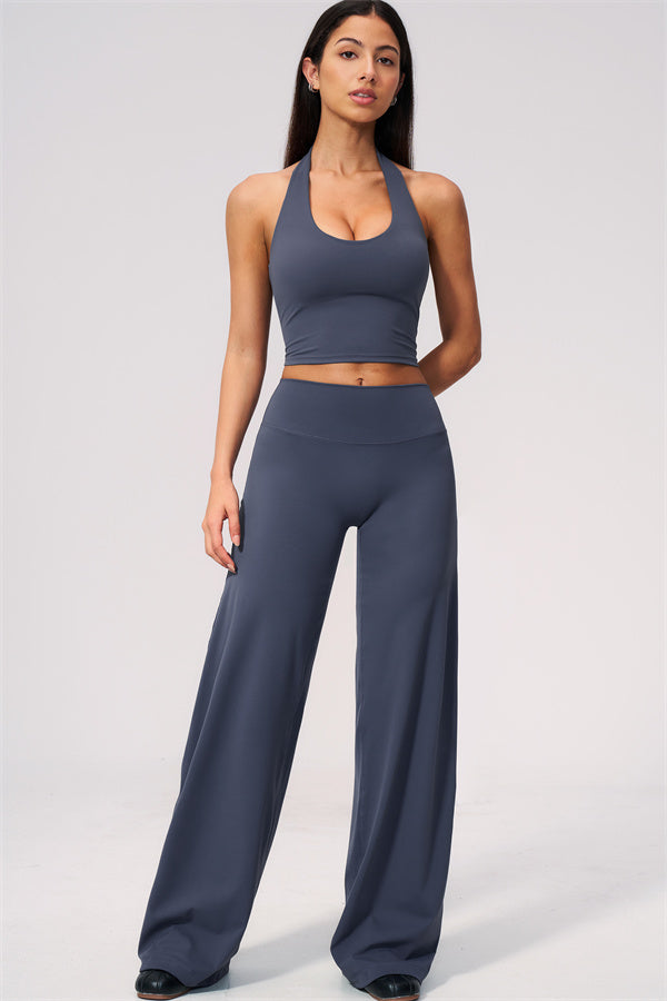 The Twirl Wide Strap Halter Crop Top Straight Leg Pants 2-Piece Set
