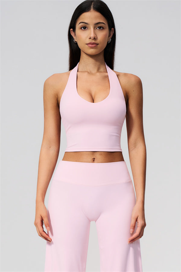 The Twirl Wide Strap Halter Crop Top Straight Leg Pants 2-Piece Set