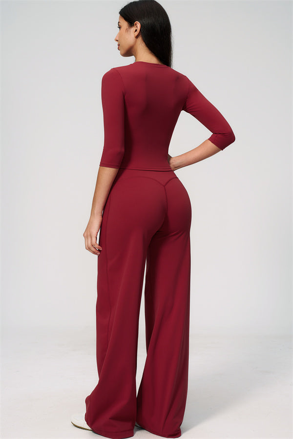 The Natalia Half-Sleeve Top Straight Leg Pants 2-Piece Set