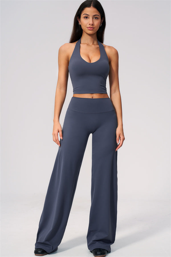 The Twirl Wide Strap Halter Crop Top Straight Leg Pants 2-Piece Set