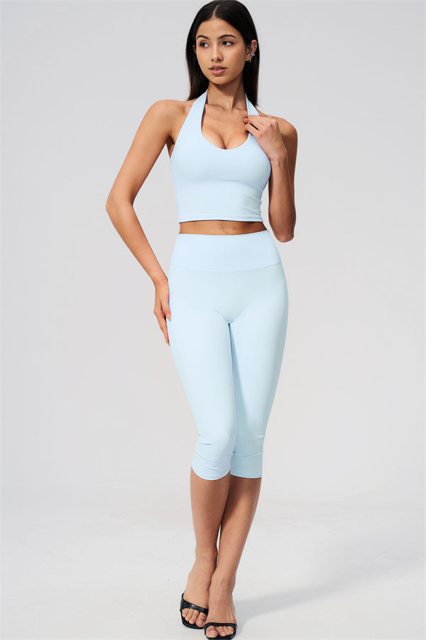 The Twirl Wide Strap Halter Crop Top Capri Leggings 2-Piece Set