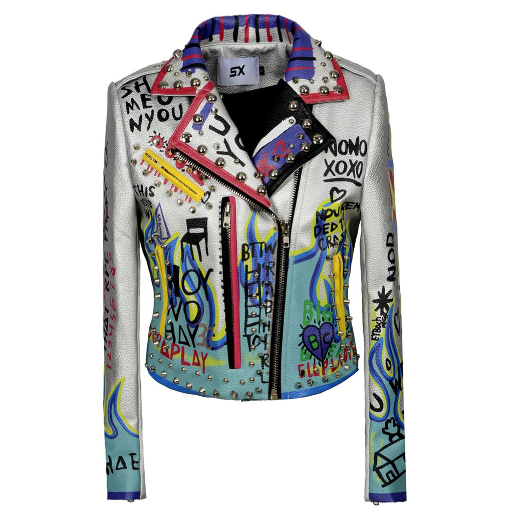 Punk Rock Style Women's Leather Jacket with Studs