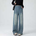 Retro Loose Straight-Leg High-Waist Floor-Length Wide-Leg Maternity Jeans